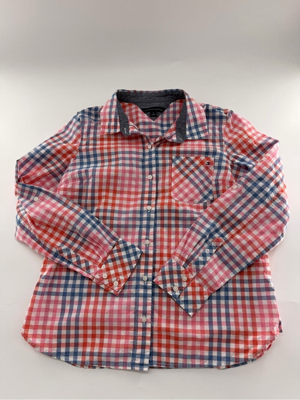 Tommy Hilfiger Pink Blue Gingham Women’s Button Down Shirts Medium